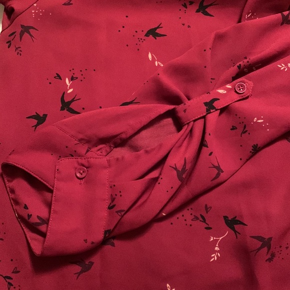 Bird Pattern Button Down Blouse - Picture 4 of 7